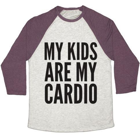 Virgin Teez  Baseball Tee Unisex Tri-Blend Baseball Tee / small / Oatmeal / Maroon MY KIDS ARE MY CARDIO UNISEX TRI-BLEND BASEBALL TEE