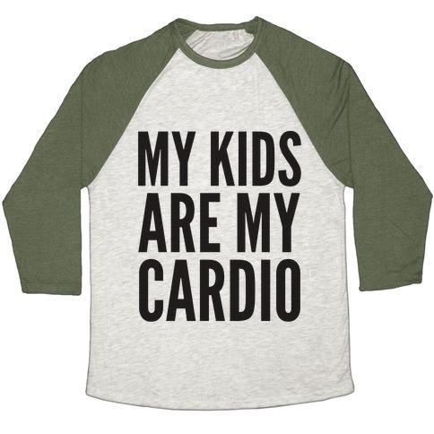 Virgin Teez  Baseball Tee Unisex Tri-Blend Baseball Tee / small / Oatmeal / Moss MY KIDS ARE MY CARDIO UNISEX TRI-BLEND BASEBALL TEE
