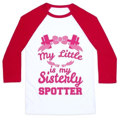 Virgin Teez  Baseball Tee Unisex Classic Baseball Tee / x-small / White/Red MY LITTLE IS MY SISTERLY SPOTTER UNISEX CLASSIC BASEBALL TEE