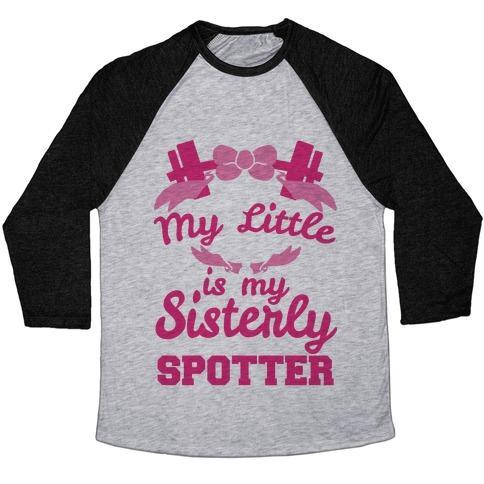 Virgin Teez  Baseball Tee Unisex Tri-Blend Baseball Tee / small / Athletic Gray / Black MY LITTLE IS MY SISTERLY SPOTTER UNISEX TRI-BLEND BASEBALL TEE