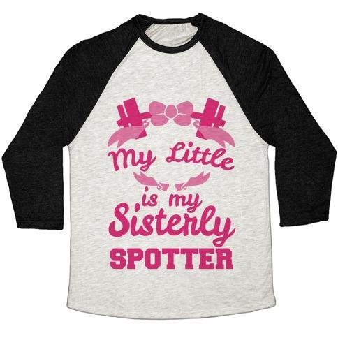Virgin Teez  Baseball Tee Unisex Tri-Blend Baseball Tee / small / Oatmeal / Black MY LITTLE IS MY SISTERLY SPOTTER UNISEX TRI-BLEND BASEBALL TEE