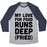 Virgin Teez  Baseball Tee Unisex Tri-Blend Baseball Tee / small / Athletic Gray / Navy MY LOVE FOR FOOD RUNS DEEP FRIED UNISEX TRI-BLEND BASEBALL TEE