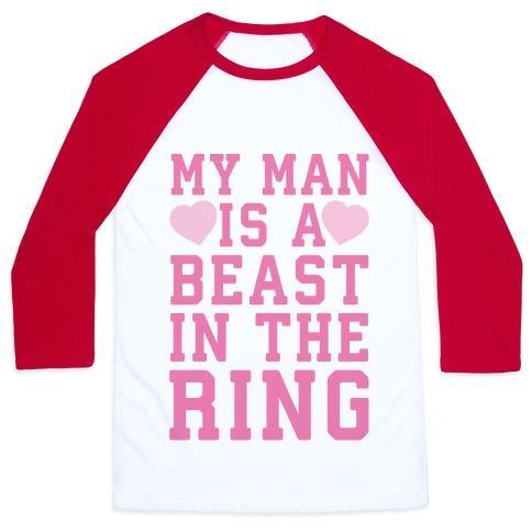 Virgin Teez  Baseball Tee Unisex Classic Baseball Tee / x-small / White/Red MY MAN IS A BEAST IN THE RING UNISEX CLASSIC BASEBALL TEE