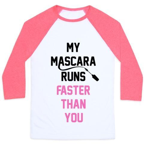 Virgin Teez  Baseball Tee Unisex Classic Baseball Tee / x-small / White/Neon Pink MY MASCARA RUNS FASTER THAN YOU UNISEX CLASSIC BASEBALL TEE