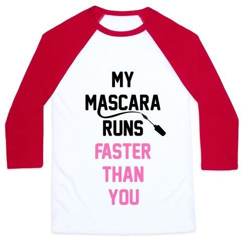 Virgin Teez  Baseball Tee Unisex Classic Baseball Tee / x-small / White/Red MY MASCARA RUNS FASTER THAN YOU UNISEX CLASSIC BASEBALL TEE