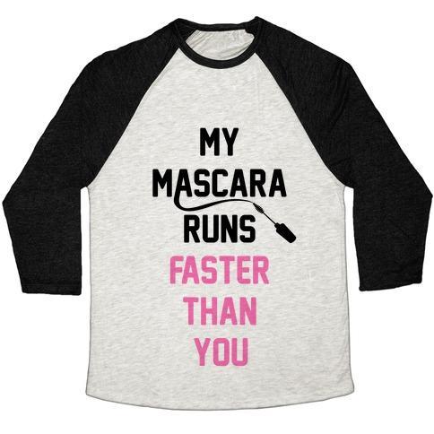 Virgin Teez  Baseball Tee Unisex Tri-Blend Baseball Tee / small / Oatmeal / Black MY MASCARA RUNS FASTER THAN YOU UNISEX TRI-BLEND BASEBALL TEE