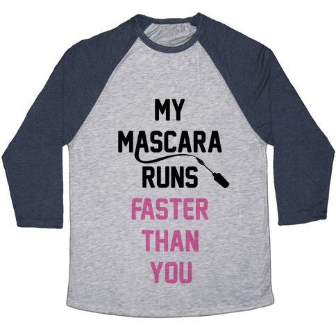Virgin Teez  Baseball Tee Unisex Tri-Blend Baseball Tee / small / Athletic Gray / Navy MY MASCARA RUNS FASTER THAN YOU UNISEX TRI-BLEND BASEBALL TEE