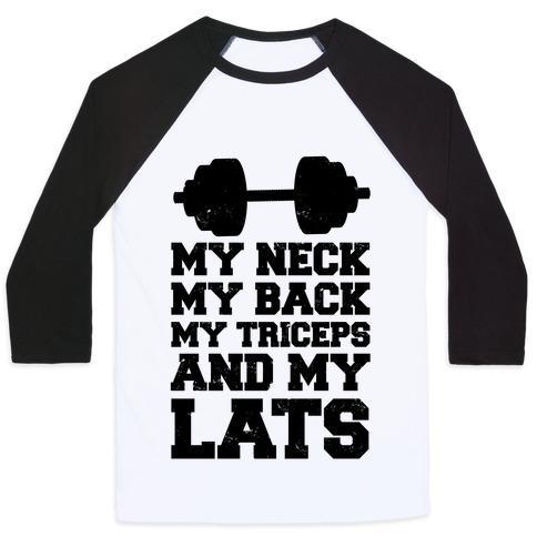 Virgin Teez  Baseball Tee Unisex Classic Baseball Tee / x-small / White/Black MY NECK MY BACK MY TRICEPS AND MY LATS UNISEX CLASSIC BASEBALL TEE