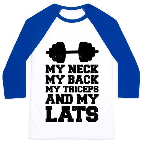 Virgin Teez  Baseball Tee Unisex Classic Baseball Tee / x-small / White/Blue MY NECK MY BACK MY TRICEPS AND MY LATS UNISEX CLASSIC BASEBALL TEE