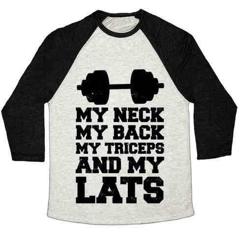 Virgin Teez  Baseball Tee Unisex Tri-Blend Baseball Tee / small / Oatmeal / Black MY NECK MY BACK MY TRICEPS AND MY LATS UNISEX TRI-BLEND BASEBALL TEE