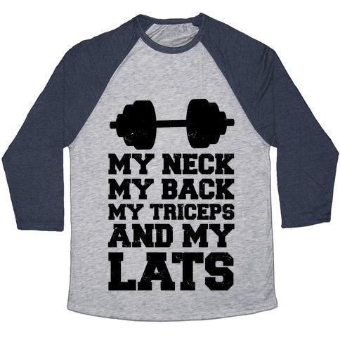 Virgin Teez  Baseball Tee Unisex Tri-Blend Baseball Tee / small / Athletic Gray / Navy MY NECK MY BACK MY TRICEPS AND MY LATS UNISEX TRI-BLEND BASEBALL TEE