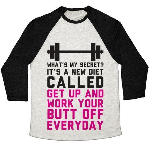 Virgin Teez  Baseball Tee Unisex Tri-Blend Baseball Tee / small / Oatmeal / Black MY NEW DIET CALLED GET UP AND WORK MY BUTT OFF EVERYDAY UNISEX TRI-BLEND BASEBALL TEE