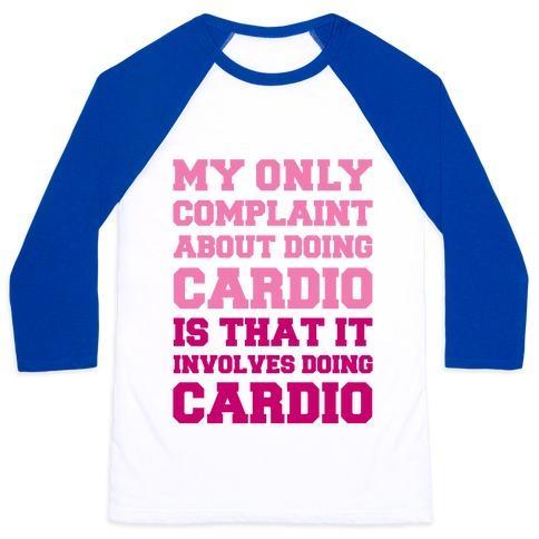 Virgin Teez  Baseball Tee Unisex Classic Baseball Tee / x-small / White/Blue MY ONLY COMPLAINT ABOUT DOING CARDIO UNISEX CLASSIC BASEBALL TEE