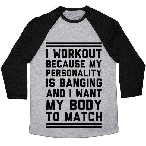 Virgin Teez  Baseball Tee Unisex Tri-Blend Baseball Tee / small / Athletic Gray / Black MY PERSONALITY IS BANGING UNISEX TRI-BLEND BASEBALL TEE