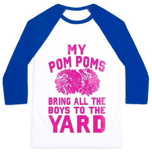 Virgin Teez  Baseball Tee Unisex Classic Baseball Tee / x-small / White/Blue MY POM POMS BRING ALL THE BOYS TO THE YARD! UNISEX CLASSIC BASEBALL TEE