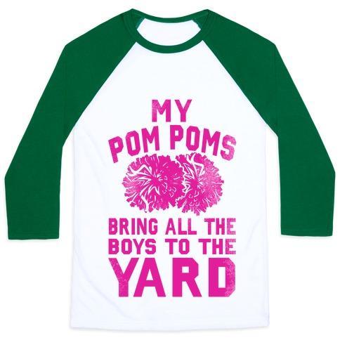 Virgin Teez  Baseball Tee Unisex Classic Baseball Tee / x-small / White/Dark Green MY POM POMS BRING ALL THE BOYS TO THE YARD! UNISEX CLASSIC BASEBALL TEE