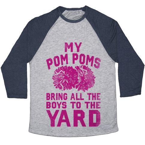 Virgin Teez  Baseball Tee Unisex Tri-Blend Baseball Tee / small / Athletic Gray / Navy MY POM POMS BRING ALL THE BOYS TO THE YARD! UNISEX TRI-BLEND BASEBALL TEE