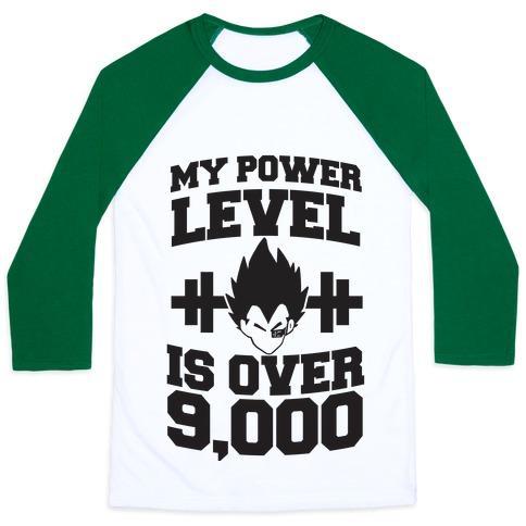Virgin Teez  Baseball Tee Unisex Classic Baseball Tee / x-small / White/Dark Green MY POWER LEVEL IS OVER 9,000 UNISEX CLASSIC BASEBALL TEE