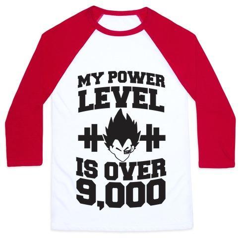 Virgin Teez  Baseball Tee Unisex Classic Baseball Tee / x-small / White/Red MY POWER LEVEL IS OVER 9,000 UNISEX CLASSIC BASEBALL TEE