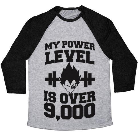 Virgin Teez  Baseball Tee Unisex Tri-Blend Baseball Tee / small / Athletic Gray / Black MY POWER LEVEL IS OVER 9,000 UNISEX TRI-BLEND BASEBALL TEE