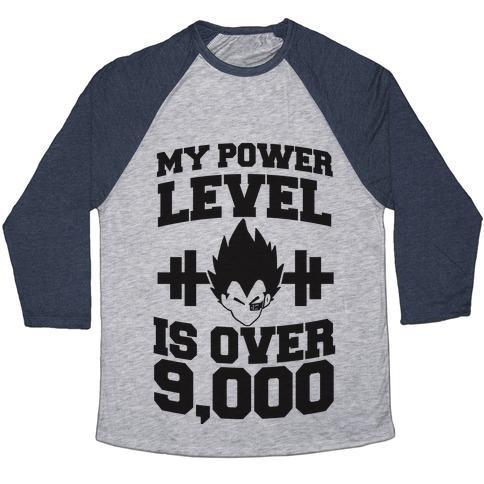 Virgin Teez  Baseball Tee Unisex Tri-Blend Baseball Tee / small / Athletic Gray / Navy MY POWER LEVEL IS OVER 9,000 UNISEX TRI-BLEND BASEBALL TEE