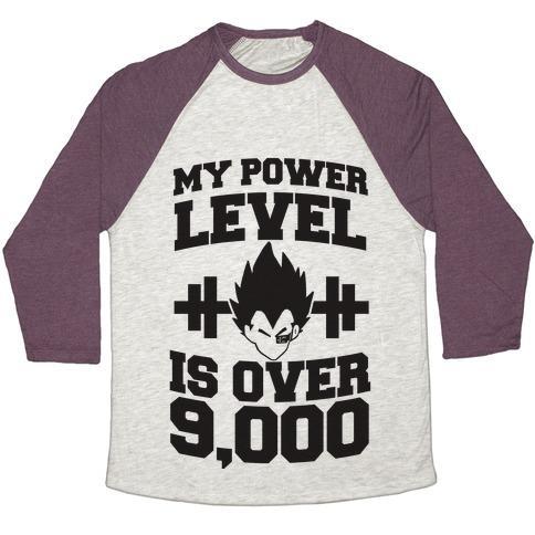 Virgin Teez  Baseball Tee Unisex Tri-Blend Baseball Tee / small / Oatmeal / Maroon MY POWER LEVEL IS OVER 9,000 UNISEX TRI-BLEND BASEBALL TEE