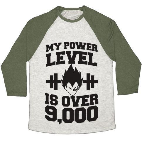 Virgin Teez  Baseball Tee Unisex Tri-Blend Baseball Tee / small / Oatmeal / Moss MY POWER LEVEL IS OVER 9,000 UNISEX TRI-BLEND BASEBALL TEE