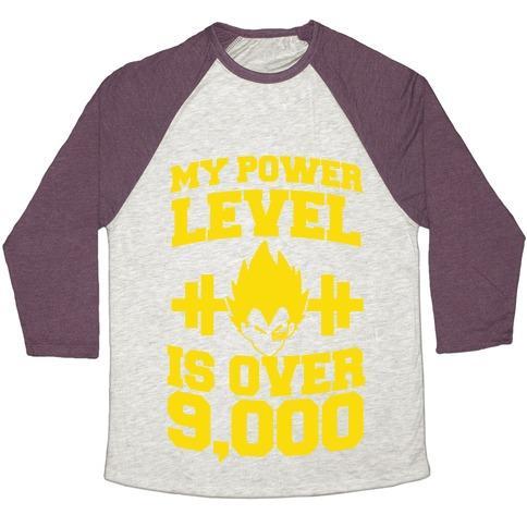 Virgin Teez  Baseball Tee Unisex Tri-Blend Baseball Tee / small / Oatmeal / Maroon MY POWER LEVEL IS OVER 9,000 UNISEX TRI-BLEND BASEBALL TEE