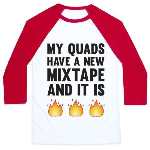 Virgin Teez  Baseball Tee Unisex Classic Baseball Tee / x-small / White/Red MY QUADS HAVE A NEW MIXTAPE AND IT IS FIRE UNISEX CLASSIC BASEBALL TEE