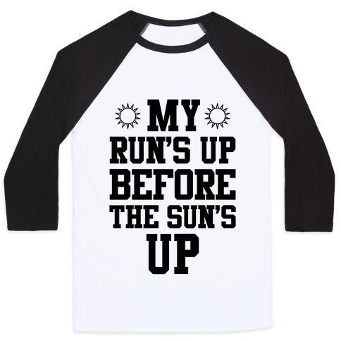 Virgin Teez  Baseball Tee Unisex Classic Baseball Tee / x-small / White/Black MY RUN'S UP BEFORE THE SUN'S UP UNISEX CLASSIC BASEBALL TEE