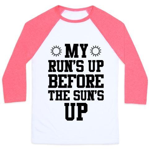 Virgin Teez  Baseball Tee Unisex Classic Baseball Tee / x-small / White/Neon Pink MY RUN'S UP BEFORE THE SUN'S UP UNISEX CLASSIC BASEBALL TEE