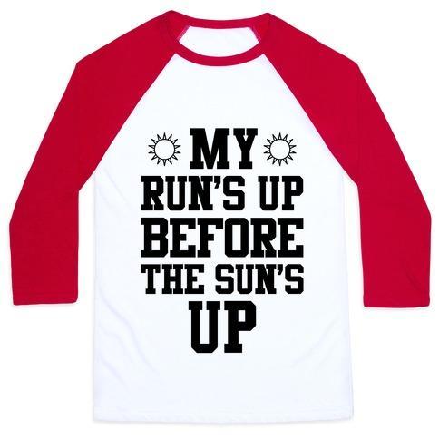 Virgin Teez  Baseball Tee Unisex Classic Baseball Tee / x-small / White/Red MY RUN'S UP BEFORE THE SUN'S UP UNISEX CLASSIC BASEBALL TEE