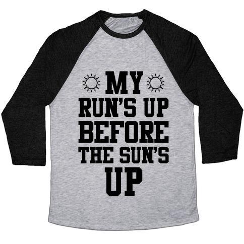Virgin Teez  Baseball Tee Unisex Tri-Blend Baseball Tee / small / Athletic Gray / Black MY RUN'S UP BEFORE THE SUN'S UP UNISEX TRI-BLEND BASEBALL TEE