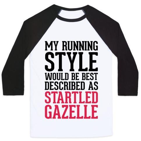 Virgin Teez  Baseball Tee Unisex Classic Baseball Tee / x-small / White/Black MY RUNNING STYLE WOULD BE BEST DESCRIBED AS STARTLED GAZELLE UNISEX CLASSIC BASEBALL TEE