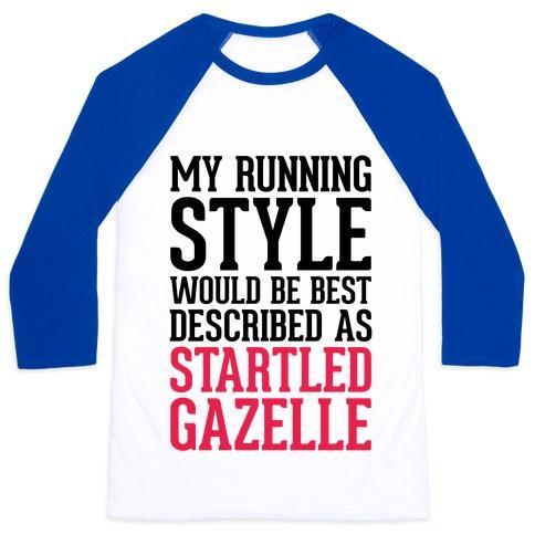 Virgin Teez  Baseball Tee Unisex Classic Baseball Tee / x-small / White/Blue MY RUNNING STYLE WOULD BE BEST DESCRIBED AS STARTLED GAZELLE UNISEX CLASSIC BASEBALL TEE
