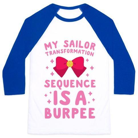 Virgin Teez  Baseball Tee Unisex Classic Baseball Tee / x-small / White/Blue MY SAILOR TRANSFORMATION SEQUENCE IS A BURPEE UNISEX CLASSIC BASEBALL TEE