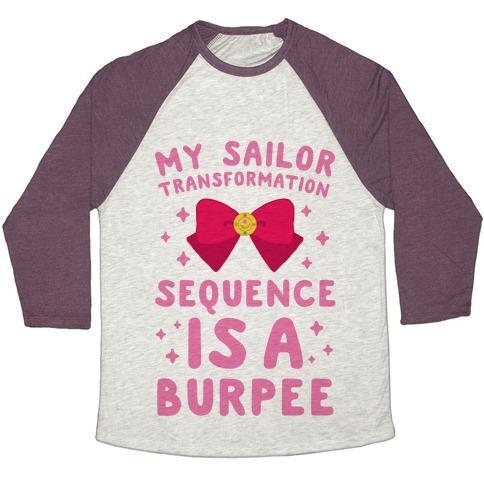 Virgin Teez  Baseball Tee Unisex Tri-Blend Baseball Tee / small / Oatmeal / Maroon MY SAILOR TRANSFORMATION SEQUENCE IS A BURPEE UNISEX TRI-BLEND BASEBALL TEE
