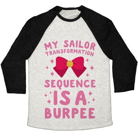 Virgin Teez  Baseball Tee Unisex Tri-Blend Baseball Tee / small / Oatmeal / Black MY SAILOR TRANSFORMATION SEQUENCE IS A BURPEE UNISEX TRI-BLEND BASEBALL TEE