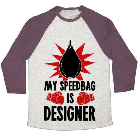 Virgin Teez  Baseball Tee Unisex Tri-Blend Baseball Tee / small / Oatmeal / Maroon MY SPEEDBAG IS DESIGNER UNISEX TRI-BLEND BASEBALL TEE