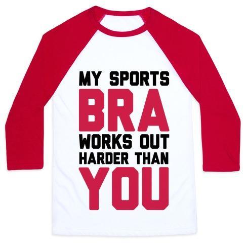 Virgin Teez  Baseball Tee Unisex Classic Baseball Tee / x-small / White/Red MY SPORTS BRA WORKS OUT HARDER THAN YOU UNISEX CLASSIC BASEBALL TEE