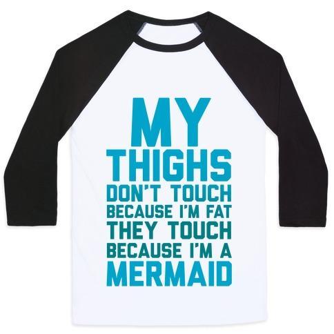 Virgin Teez  Baseball Tee Unisex Classic Baseball Tee / x-small / White/Black MY THIGHS DON'T TOUCH BECAUSE I'M FAT UNISEX CLASSIC BASEBALL TEE