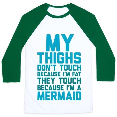 Virgin Teez  Baseball Tee Unisex Classic Baseball Tee / x-small / White/Dark Green MY THIGHS DON'T TOUCH BECAUSE I'M FAT UNISEX CLASSIC BASEBALL TEE