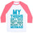 Virgin Teez  Baseball Tee Unisex Classic Baseball Tee / x-small / White/Neon Pink MY THIGHS DON'T TOUCH BECAUSE I'M FAT UNISEX CLASSIC BASEBALL TEE
