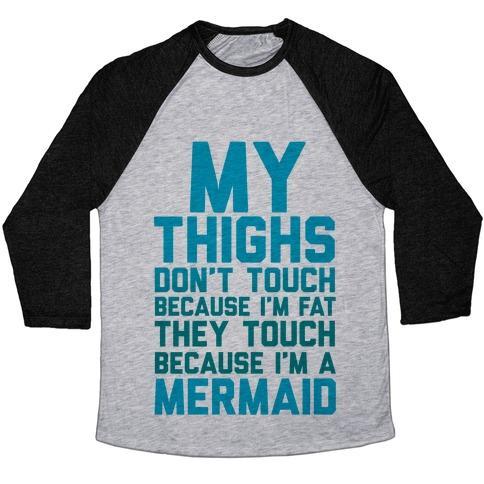 Virgin Teez  Baseball Tee Unisex Tri-Blend Baseball Tee / small / Athletic Gray / Black MY THIGHS DON'T TOUCH BECAUSE I'M FAT UNISEX TRI-BLEND BASEBALL TEE