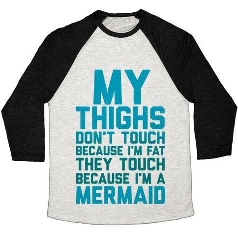 Virgin Teez  Baseball Tee Unisex Tri-Blend Baseball Tee / small / Oatmeal / Black MY THIGHS DON'T TOUCH BECAUSE I'M FAT UNISEX TRI-BLEND BASEBALL TEE