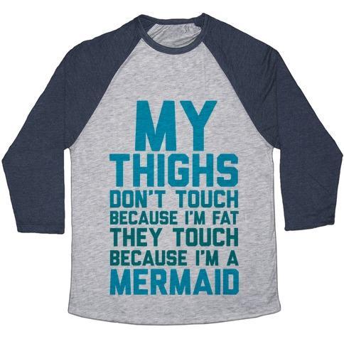 Virgin Teez  Baseball Tee Unisex Tri-Blend Baseball Tee / small / Athletic Gray / Navy MY THIGHS DON'T TOUCH BECAUSE I'M FAT UNISEX TRI-BLEND BASEBALL TEE