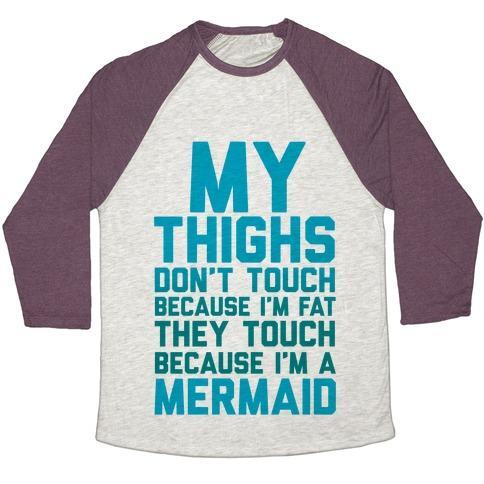 Virgin Teez  Baseball Tee Unisex Tri-Blend Baseball Tee / small / Oatmeal / Maroon MY THIGHS DON'T TOUCH BECAUSE I'M FAT UNISEX TRI-BLEND BASEBALL TEE