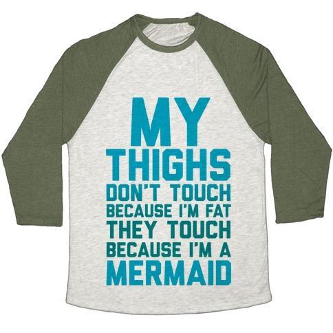 Virgin Teez  Baseball Tee Unisex Tri-Blend Baseball Tee / small / Oatmeal / Moss MY THIGHS DON'T TOUCH BECAUSE I'M FAT UNISEX TRI-BLEND BASEBALL TEE