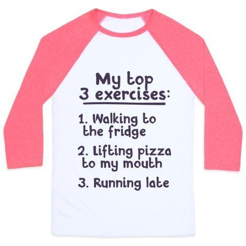 Virgin Teez  Baseball Tee Unisex Classic Baseball Tee / x-small / White/Neon Pink MY TOP THREE EXERCISES UNISEX CLASSIC BASEBALL TEE