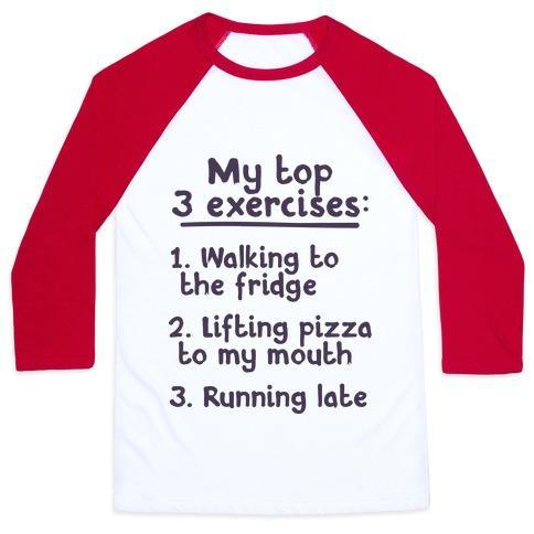 Virgin Teez  Baseball Tee Unisex Classic Baseball Tee / x-small / White/Red MY TOP THREE EXERCISES UNISEX CLASSIC BASEBALL TEE